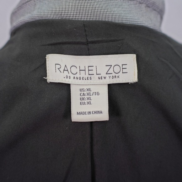 Rachel Zoe XL Gray Check‎ Peak Lapel Blazer Open Lined Polyester Viscose Spandex - Picture 9 of 10
